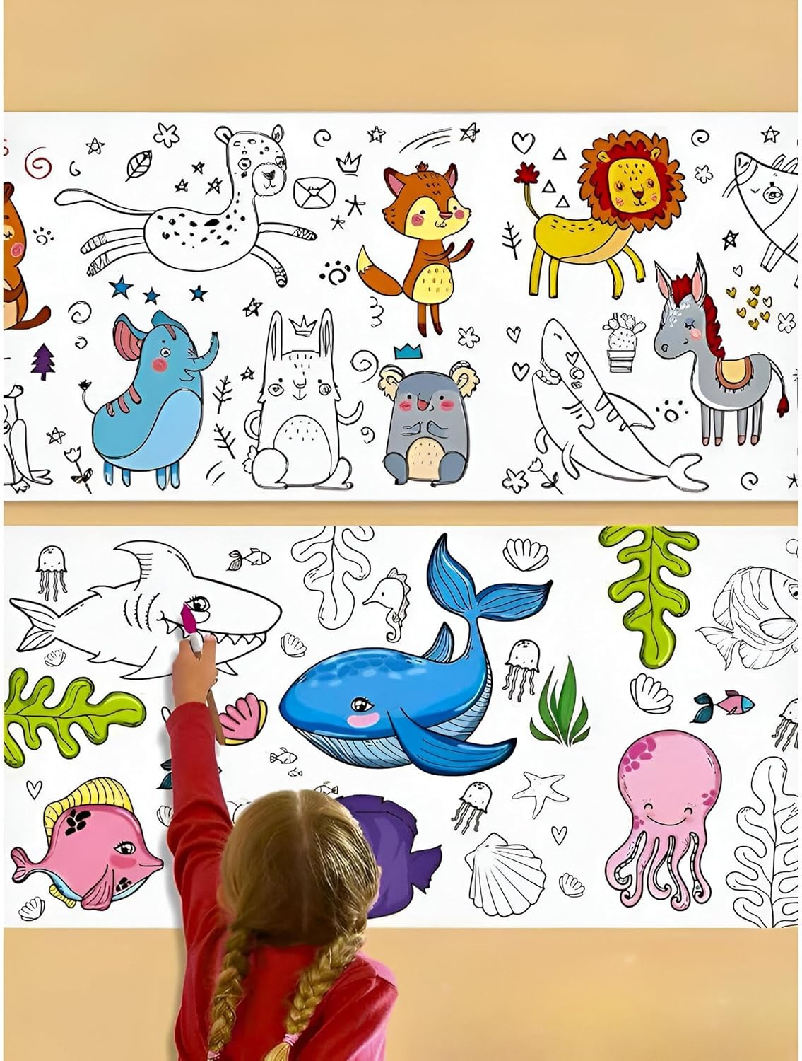 🌟 لفة ورق تلوين كبيرة للأطفال، مقاس 30×300 سم 🌟