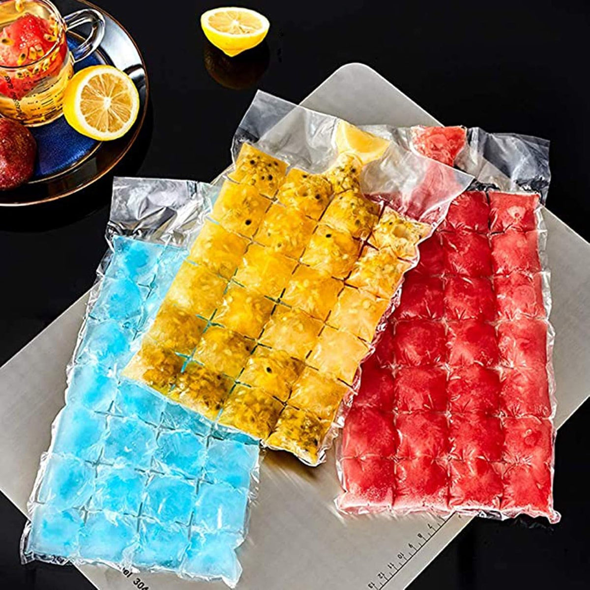 Freezer bags for lemons, ice, and juice
