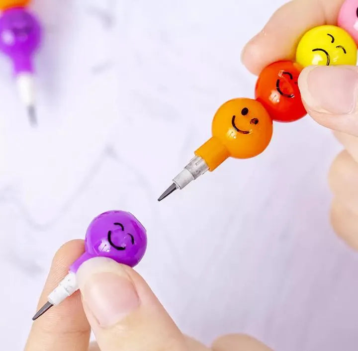 قلم رصاص قوس قزح – وجوه كرتونية مبتسمة للأطفال 7 قطع