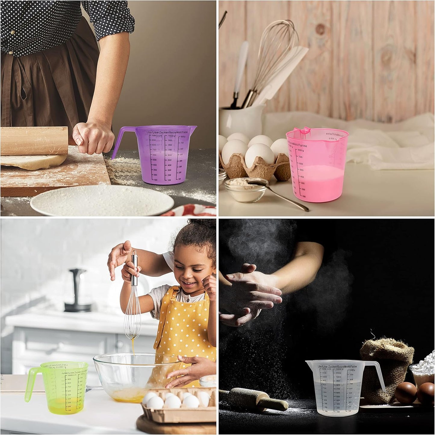 ابريق قياس بلاستيكي مدرج - ابريق بلاستيكي سعة 1200 سم3 - 1200 غممع قياسات سهلة القراءة - ابريق قياس- خلط صغيرة - كوب قياس للمطبخ