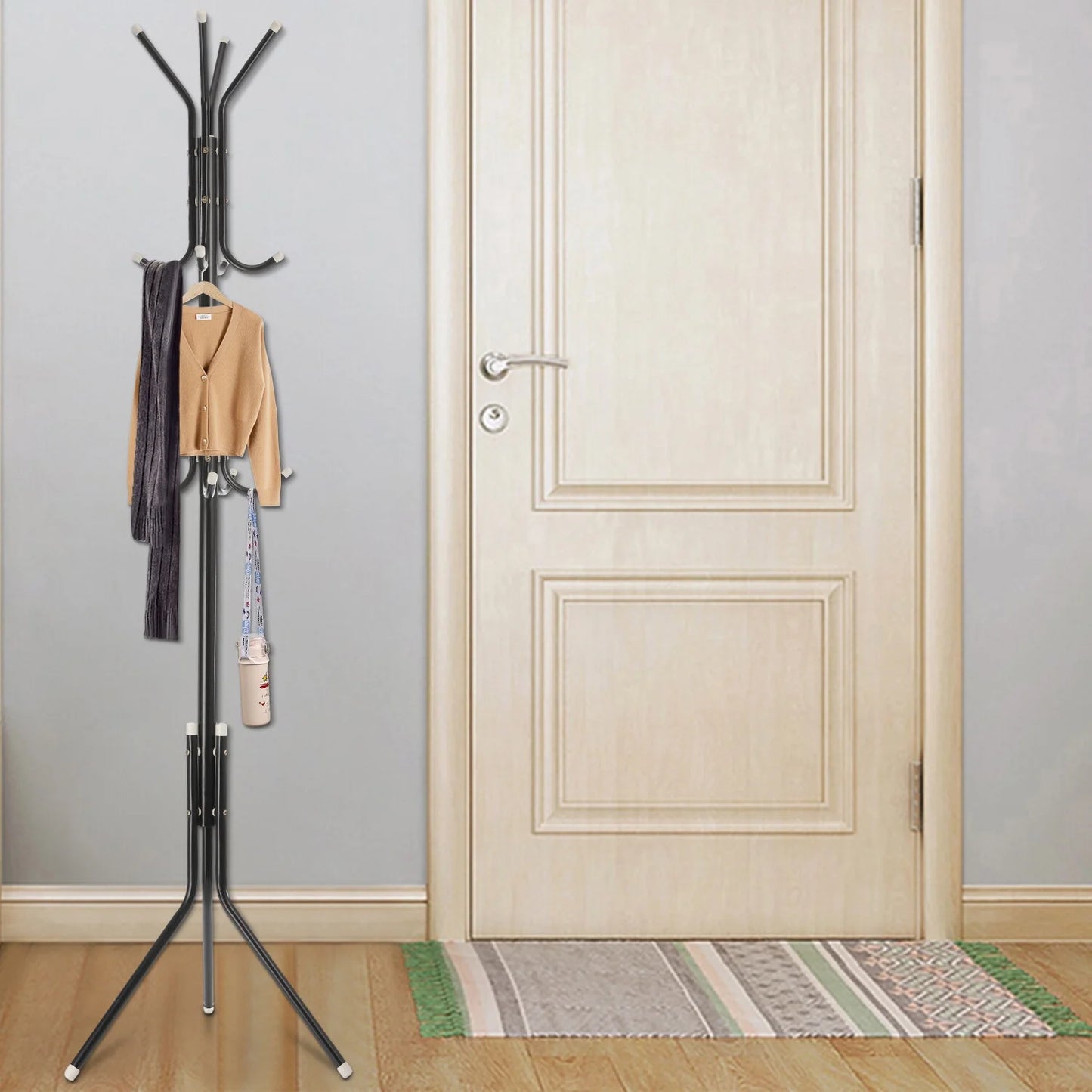 رف معاطف وقبعات معدني ثابت بطبقتين و12 خطاف تعليق