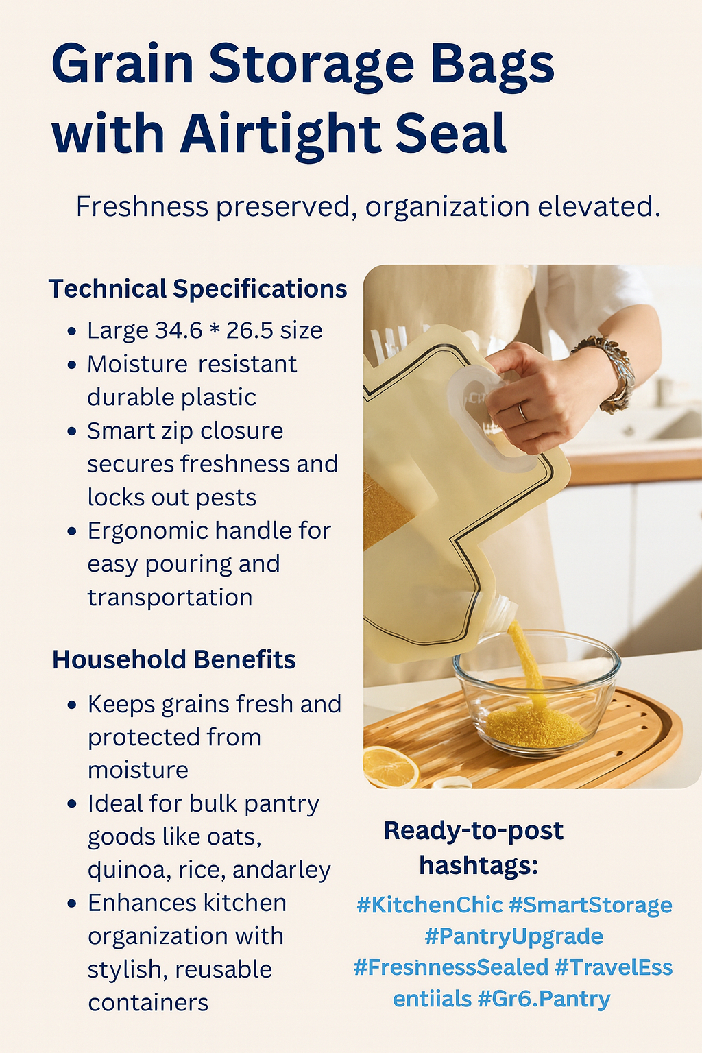 🍚 أكياس تخزين محكمة الإغلاق متعددة الحبوب  طزاجة محكمة، وأناقة تنساب في مطبخك
