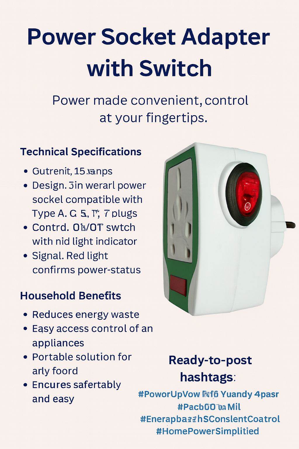 🔌 محول مقبس الطاقة مع مفتاح 16A  تحكم ذكي، أمان فوري، وكفاءة في كل استخدام