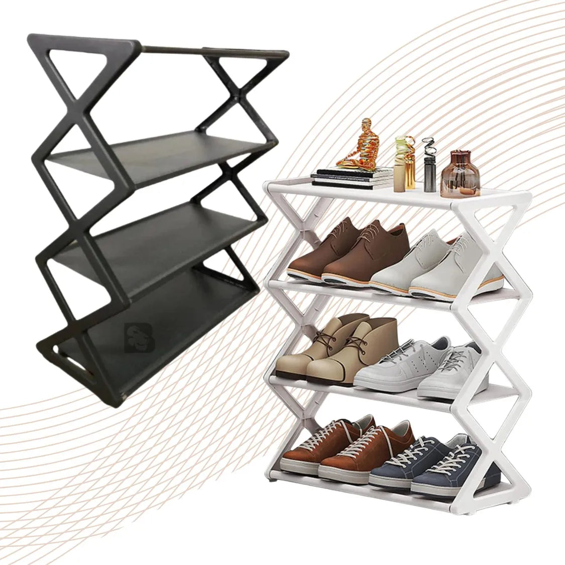 منظم أحذية عمودي 4 أرفف  49.5×42×18.5 سم – حل مثالي لتوفير المساحة!
