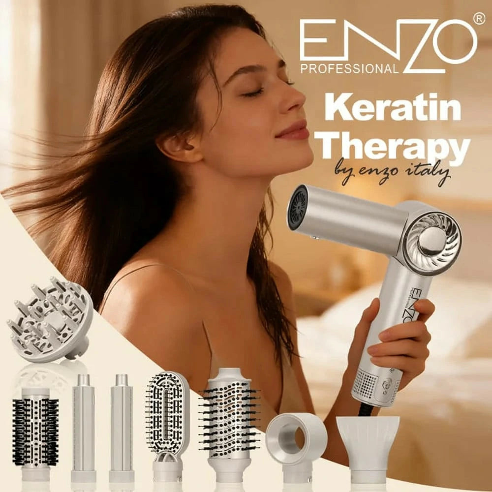 بكج ENZO الاحترافي 8 قطع – سشوار ومصفف شعر قابل للطي مع Airwrap وفرش متعددة