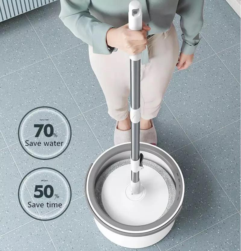 طقم ممسحة مسطحة بدون استخدام اليدين – دلو ضغط + 2 قطعة قماش ألياف دقيقة