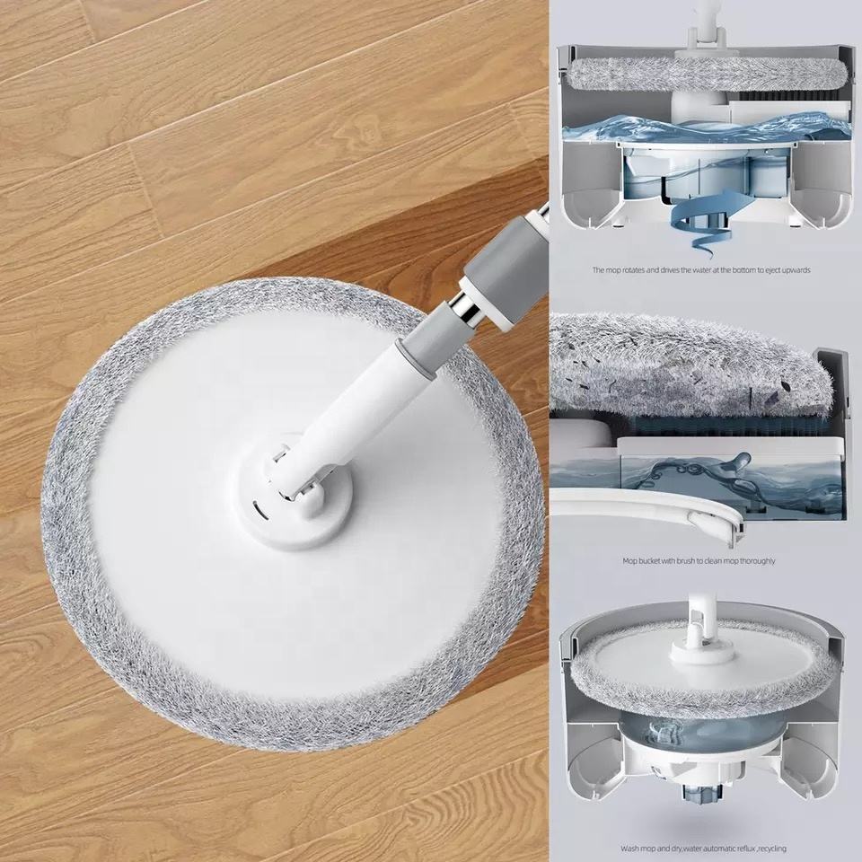 طقم ممسحة مسطحة بدون استخدام اليدين – دلو ضغط + 2 قطعة قماش ألياف دقيقة