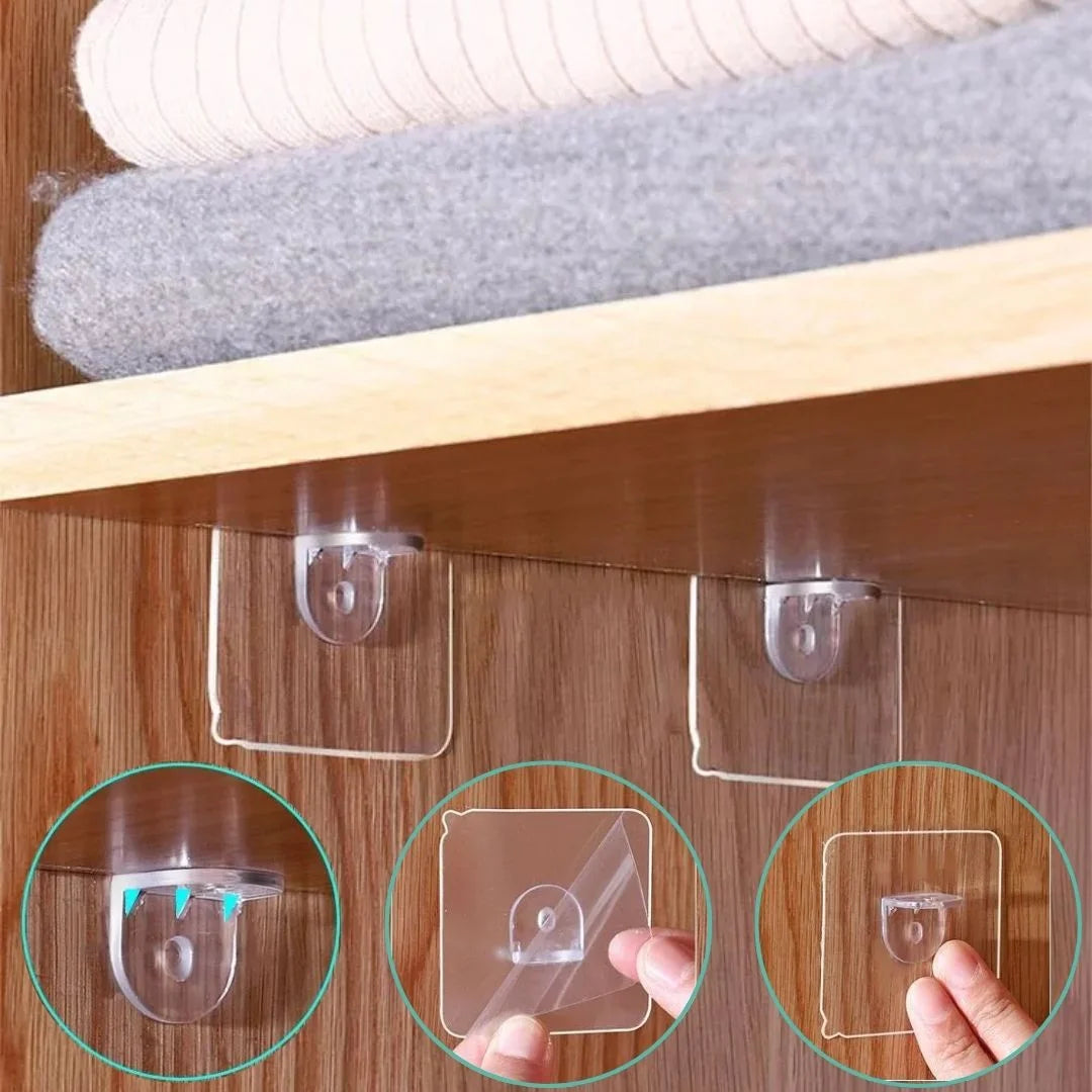 Corner double-sided adhesive set for shelf installation