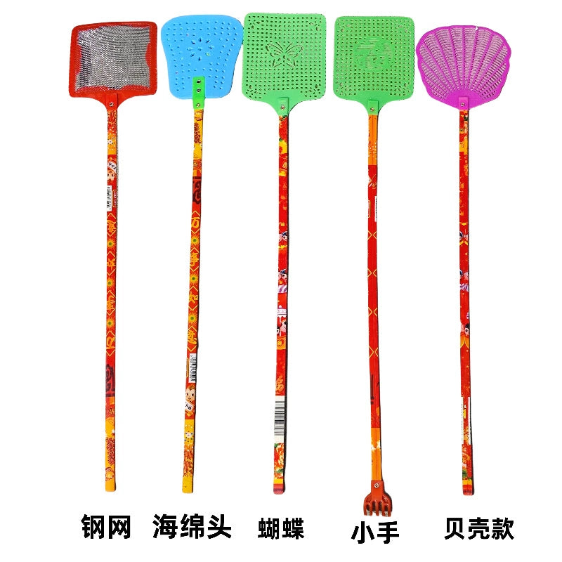 مضرب ذباب كبير بمقبض طويل ورأس لا يمكن كسره وحكاكة من الجهة الاخرى مضرب ذباب يدوي منزلي قديم الطراز من البلاستيك