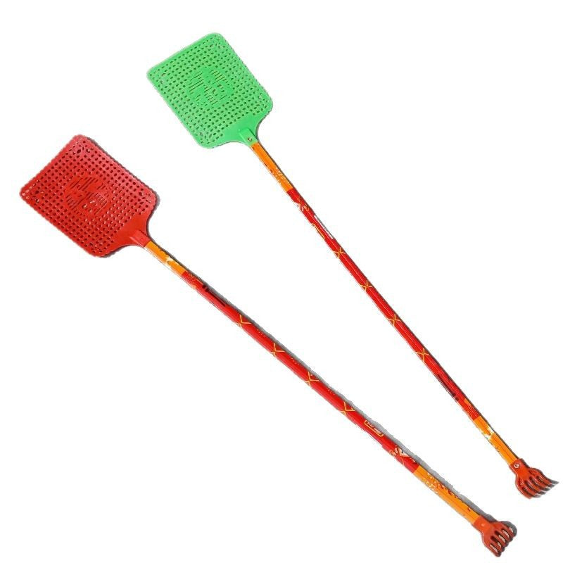 مضرب ذباب كبير بمقبض طويل ورأس لا يمكن كسره وحكاكة من الجهة الاخرى مضرب ذباب يدوي منزلي قديم الطراز من البلاستيك