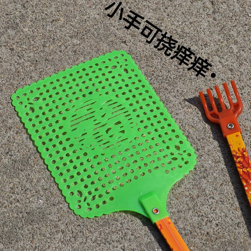 مضرب ذباب كبير بمقبض طويل ورأس لا يمكن كسره وحكاكة من الجهة الاخرى مضرب ذباب يدوي منزلي قديم الطراز من البلاستيك