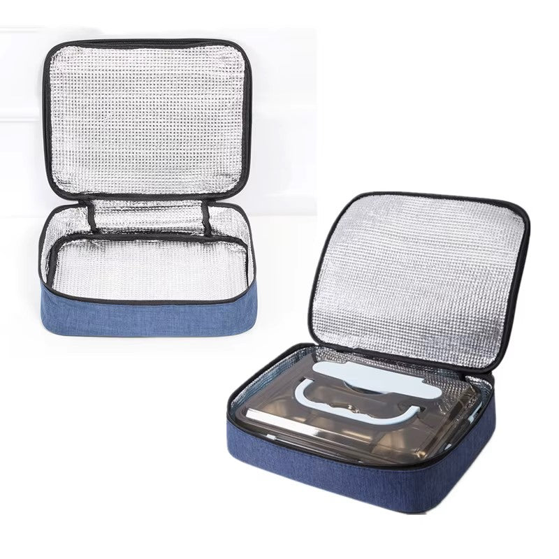 حقيبة غداء مصنوعة من قماش أكسفورد، مبطنة بالقصدير مقاومة للماء، تحافظ على الحرارة، عازلة للبرودة، طبقة واحدة، خارجية، نزهات، مدرسة، عمل، محمولة، أزرق، رمادي