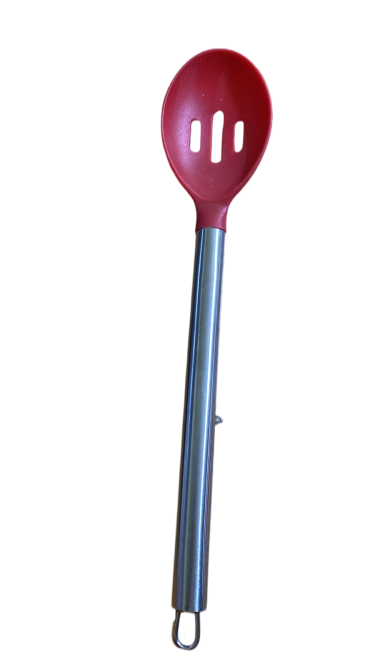 ملعقة مشقوقة او مغلقة  من السليكون ومقبض من الستانلس ستيل غير لاصقة لتقديم الطعام والخلط، مقاومة للحرارة، مقاومة للخدش وخالية من البيسفينول ايه