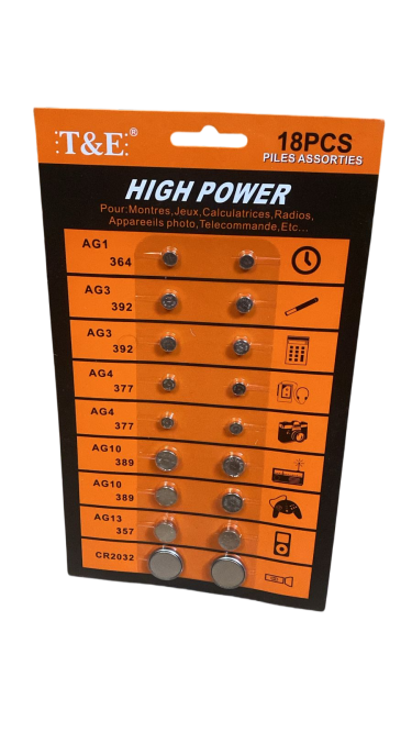 18 قطعة من بطاريات قلوية عالية الطاقة متنوعة AG1/LR621 AG3/LR41 AG4/LR626 AG10/LR1130 AG13/LR44