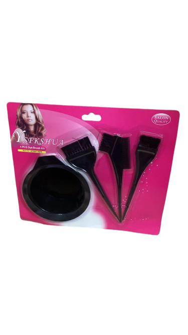 مجموعة شعر مكونة من 4 قطع - 3 فرش تلوين شعر ومجموعة وعاء واحد - بجودة الصالون