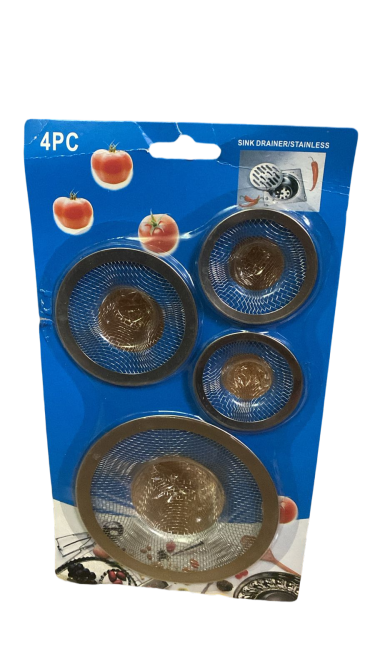 طقم مصفاة الحوض من الستانلس ستيل - 4 قطع بأحجام مختلفة