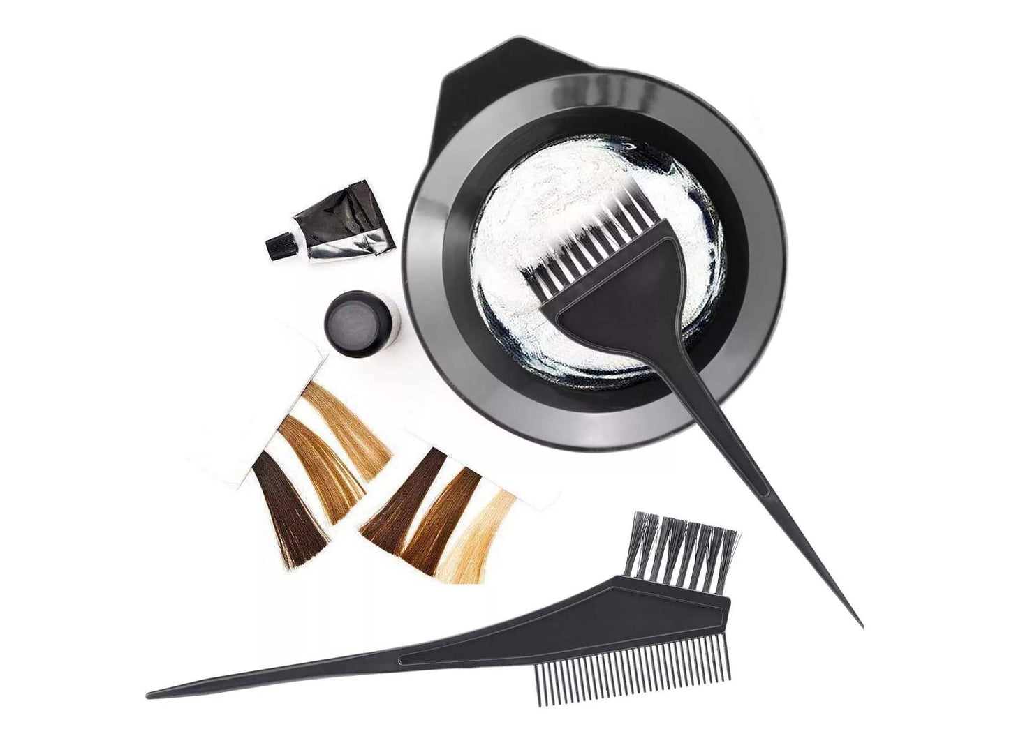 مجموعة شعر مكونة من 4 قطع - 3 فرش تلوين شعر ومجموعة وعاء واحد - بجودة الصالون