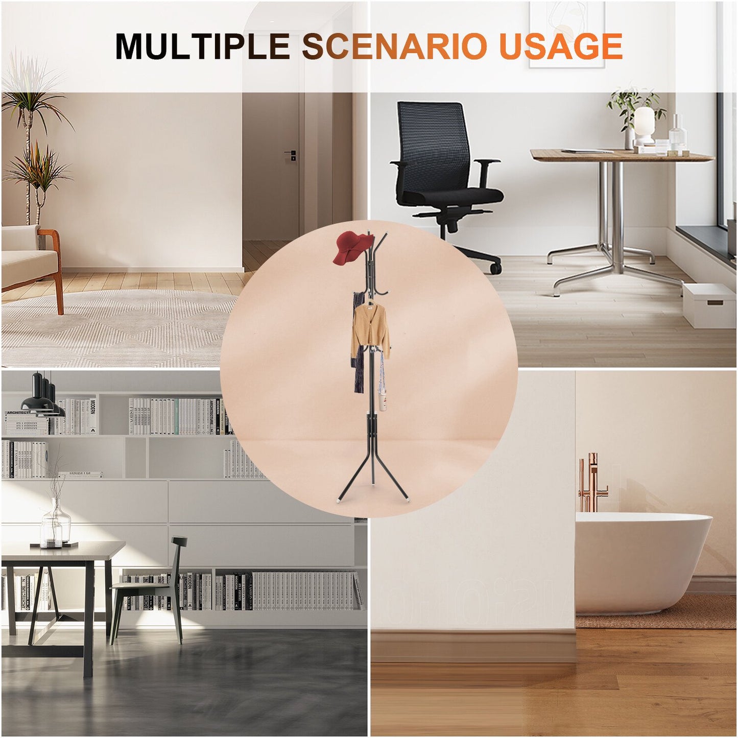 رف معاطف وقبعات معدني ثابت بطبقتين و12 خطاف تعليق