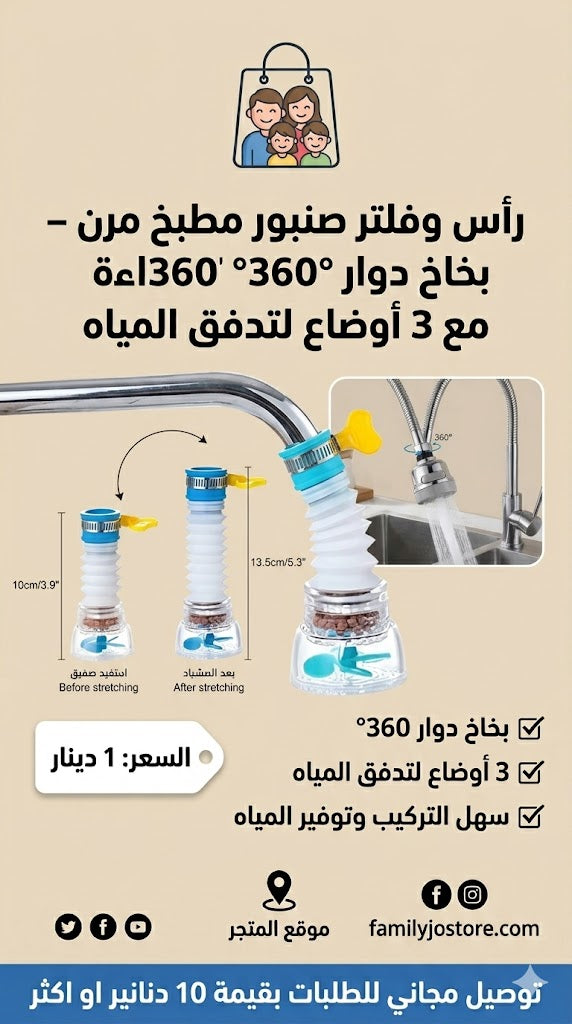 Flexible Kitchen Faucet Head and Filter – 360° Rotating Sprayer with 3 Water Flow Modes