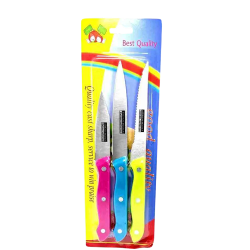 مجموعة سكاكين من الفولاذ المقاوم للصدأ مكونة من 3 قطع للفواكه والخضروات