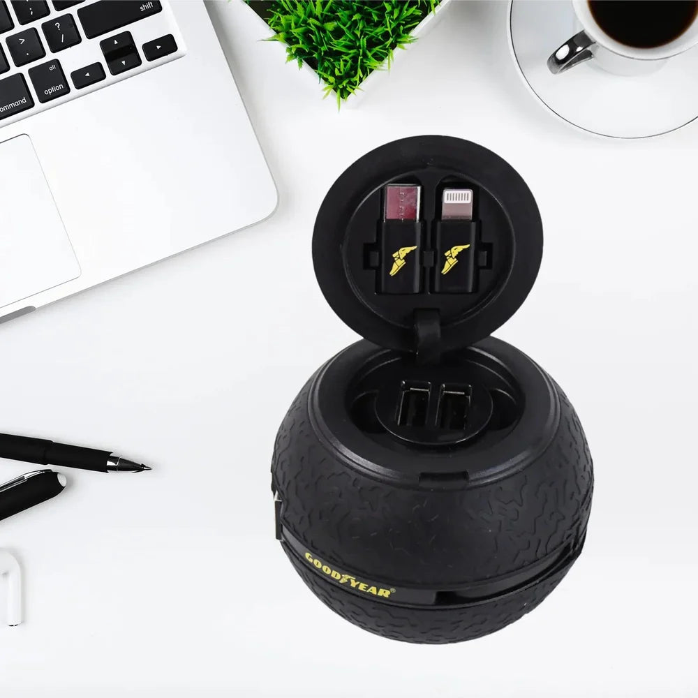 كابل شحن السيارة مع أطراف شحن متعددة - iPhone، Android، USB-C - حل شحن عالمي لسيارتك مع محول منافذ usb من منفذ الولاعة على شكل كرة مميزة