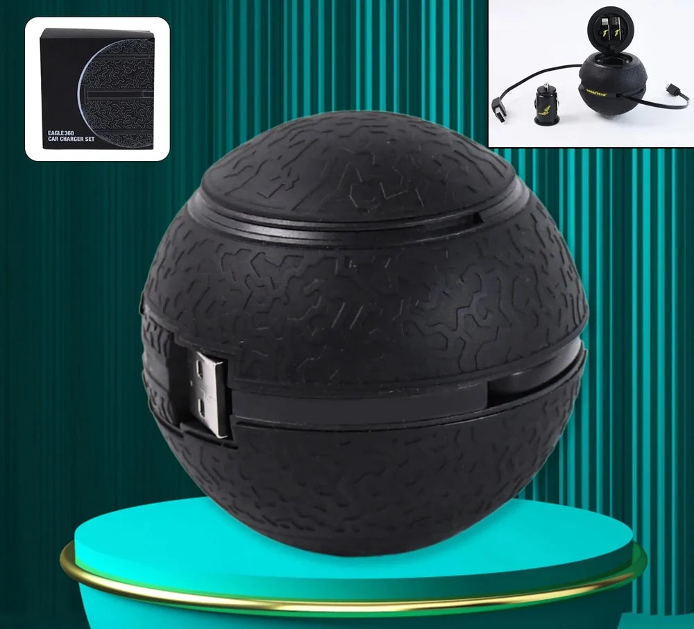 كابل شحن السيارة مع أطراف شحن متعددة - iPhone، Android، USB-C - حل شحن عالمي لسيارتك مع محول منافذ usb من منفذ الولاعة على شكل كرة مميزة