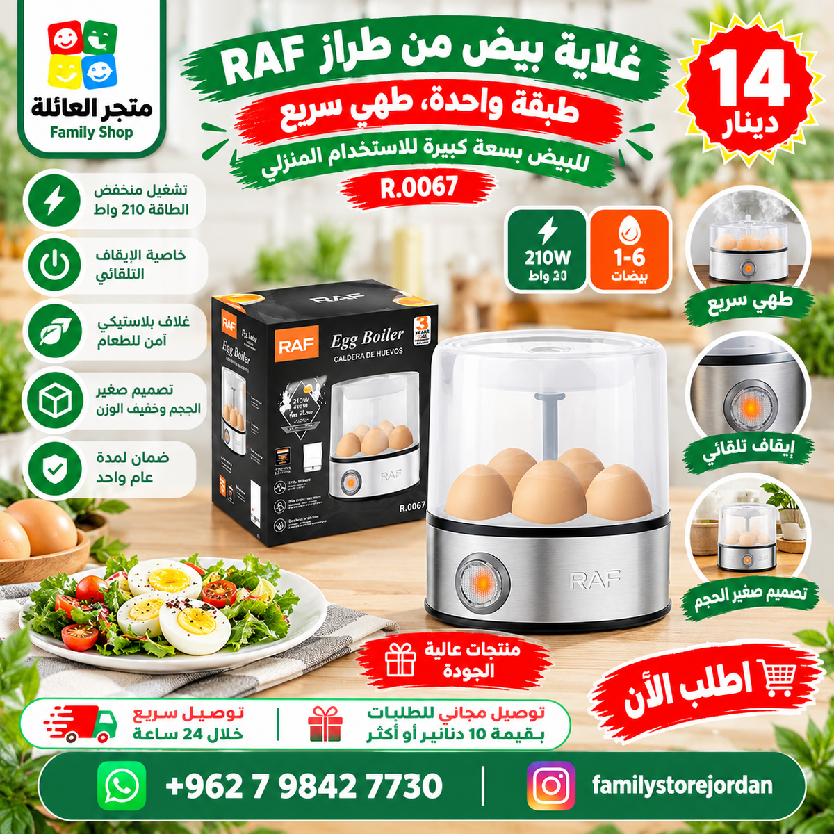 غلاية بيض من طراز RAF، طبقة واحدة، طهي سريع للبيض بسعة كبيرة للاستخدام المنزلي R.0067
