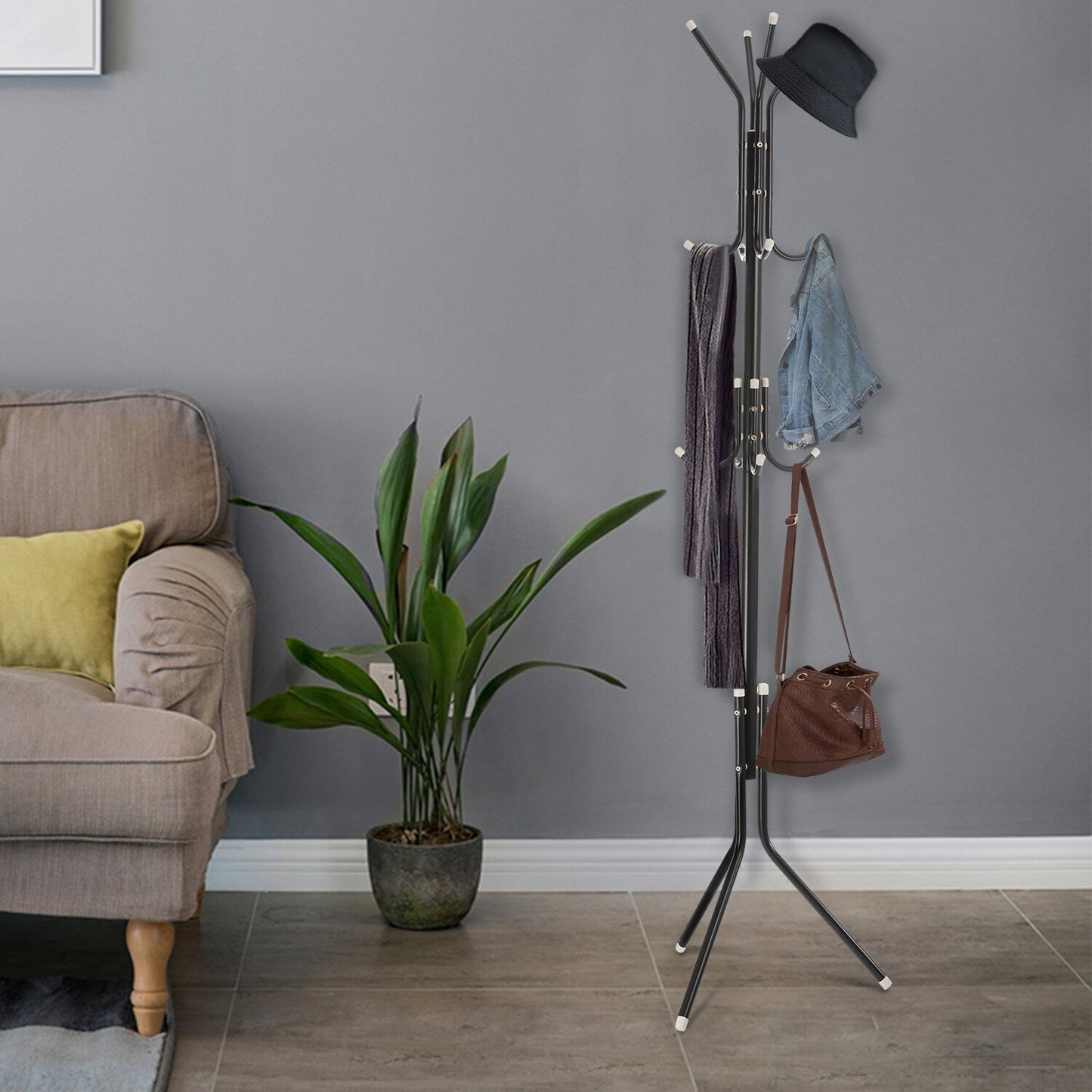 رف معاطف وقبعات معدني ثابت بطبقتين و12 خطاف تعليق