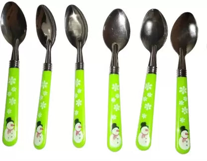 ملاعق من الفولاذ المقاوم للصدأ بتصميم زهرة ورجل ثلج للأطفال لتناول الطعام عدد 6