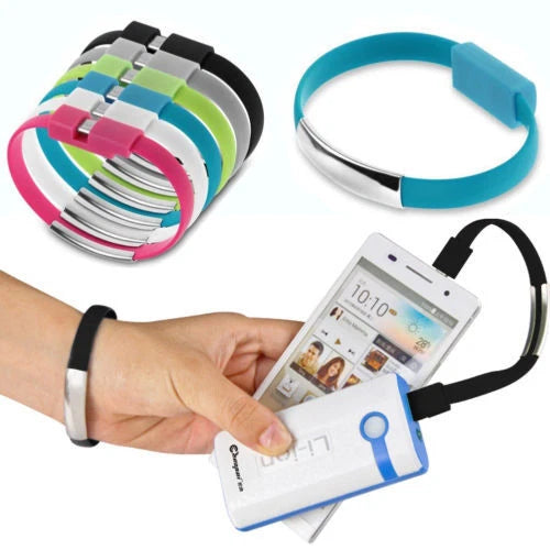 كابل شحن على شكل سوار من نوع Micro USB إلى USB، او iPhone إلى USB  سلك مزامنة البيانات