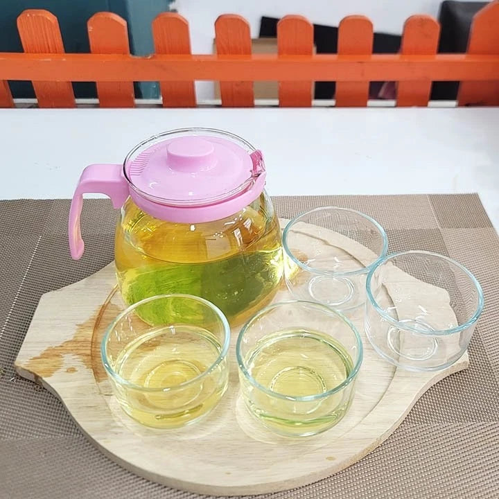 طقم شاي زجاجي فاخر عالي الجودة ابريق 750 مل مع 4 فناجين
