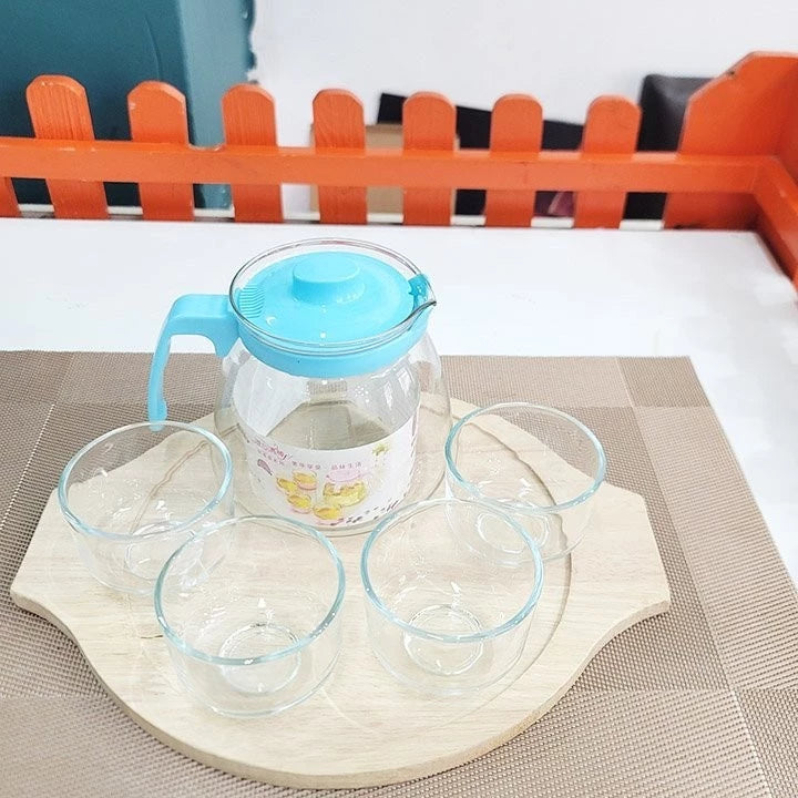 طقم شاي زجاجي فاخر عالي الجودة ابريق 750 مل مع 4 فناجين