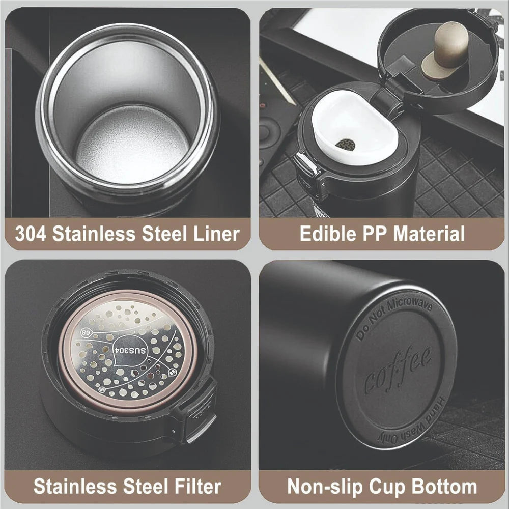 كوب حراري ستانلس ستيل مع مصفاة وقفل امان 350 مل